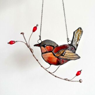 stained glass wren suncatcher