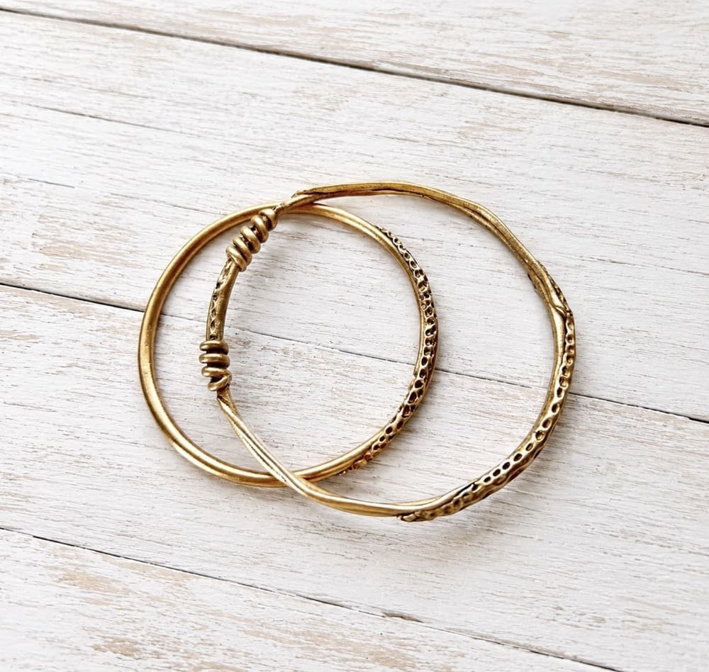 Copper and Bronze Handcrafted Organic Textured Bangles - Image 3