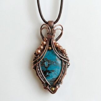 Chrysocolla Copper Wire Pendant with copper bead detail