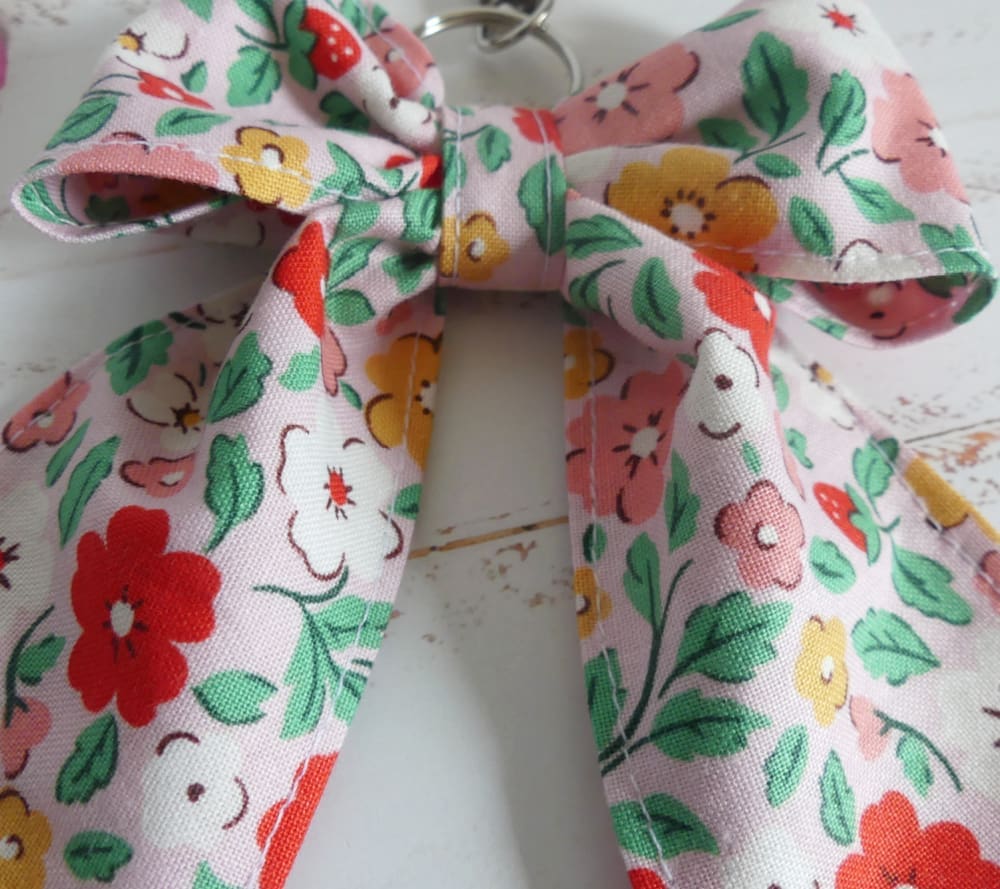 Pink Cotton Floral Bow Bag Charm or Key Chain - Image 3