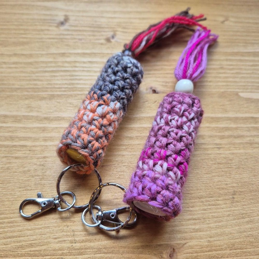 crocheted lip balm holder key ring