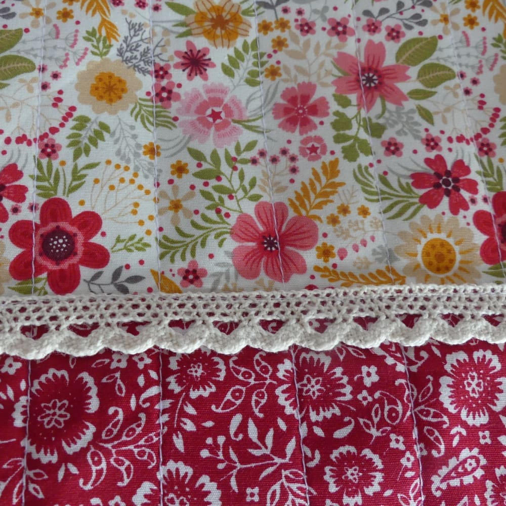 Quilted Make-up or Toiletries Bag in Red Yellow and Pink Floral Cotton - Image 5