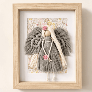 Macramé Angel in Frame - Grey