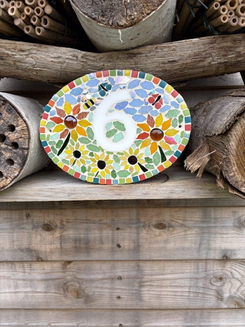 Handmade Sunflower Mosaic House Number Sign - personalised Outdoor Door Plaque - Image 2