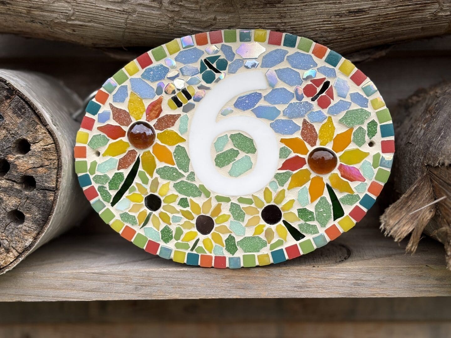 Handmade Sunflower Mosaic House Number Sign - personalised Outdoor Door Plaque - Image 5