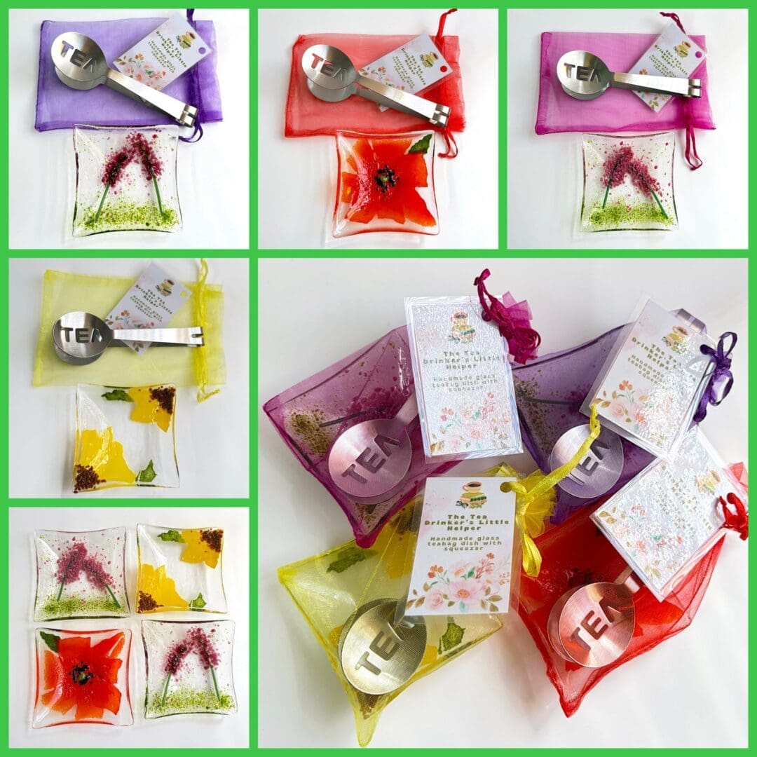 Fused glass and tea bag squeezer set