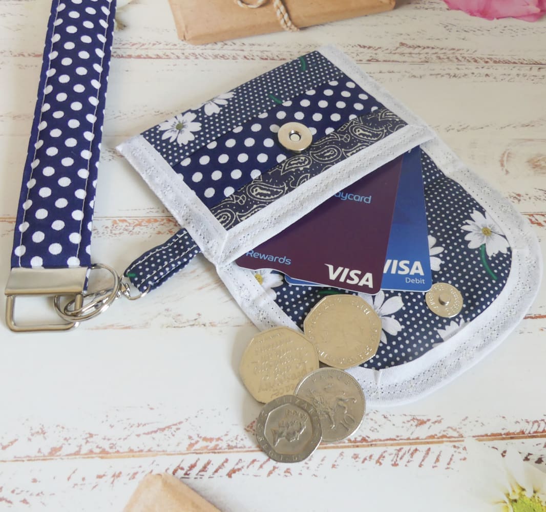 Keychain Purse and Wristlet in Navy Blue Patchwork Cotton - Image 2
