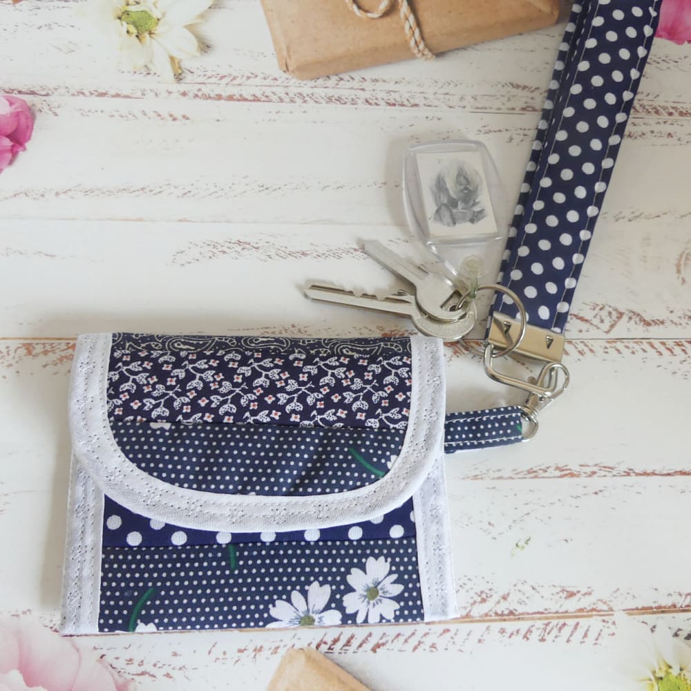 Keychain Purse and Wristlet in Navy Blue Patchwork Cotton - Image 5