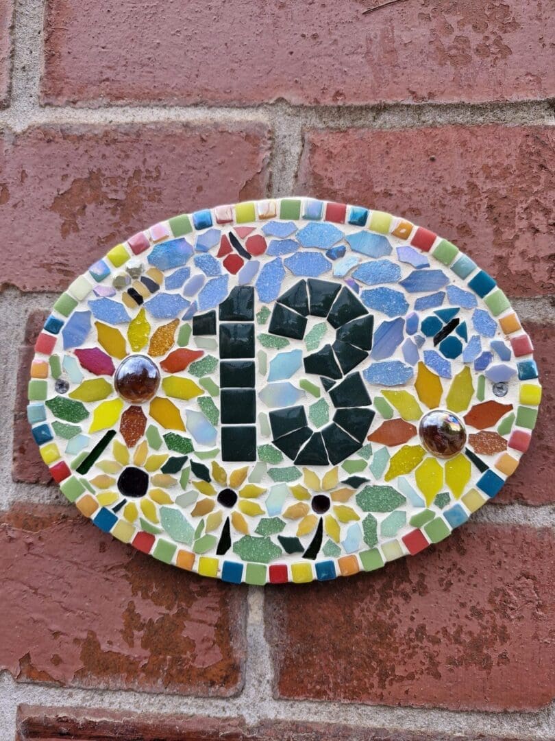 Handmade Sunflower Mosaic House Number Sign - personalised Outdoor Door Plaque - Image 7