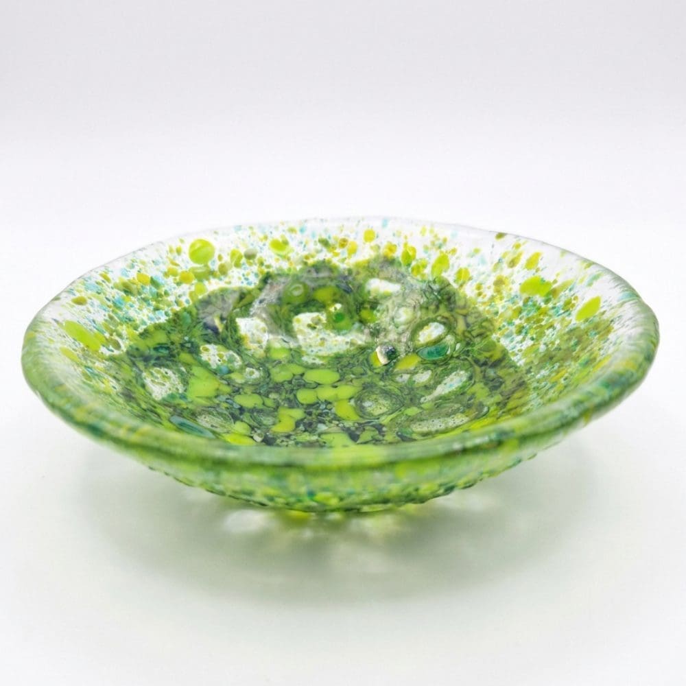 Handmade green glass ring dish gift wrapped UK