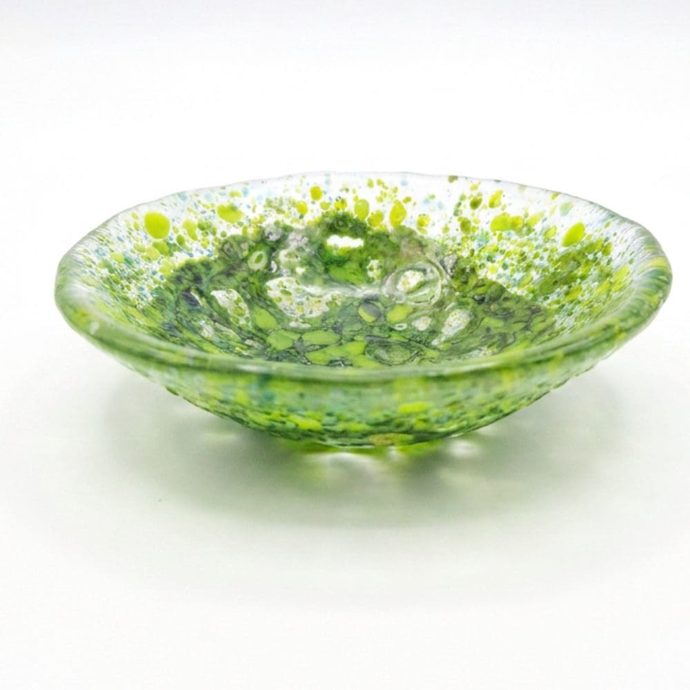 Speckled green fused glass trinket dish unique gift