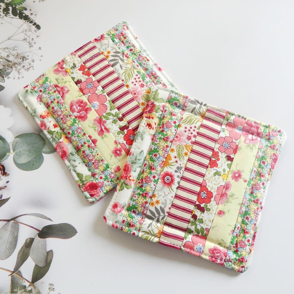 Handmade Patchwork Cotton Quilted Drinks Coasters Set of 2 - Image 6