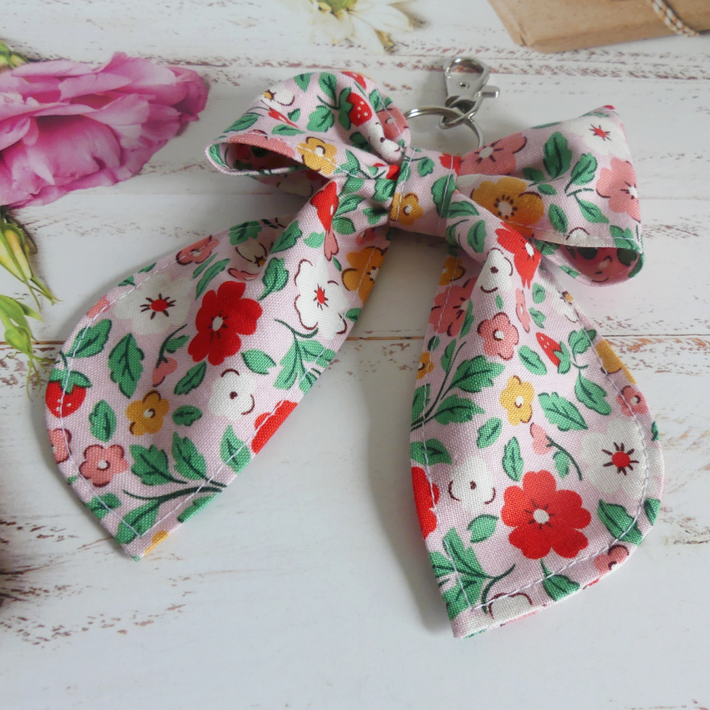 Pink Cotton Floral Bow Bag Charm or Key Chain - Image 5