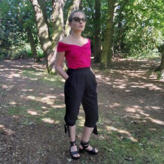 black capri trousers with ties
