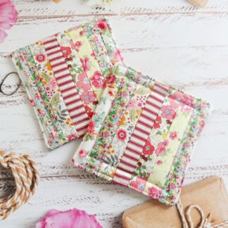 patchwork coasters set of 2 in red and lemon