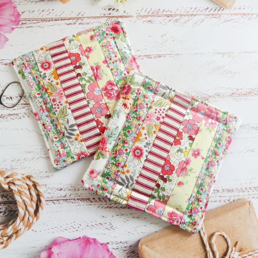 patchwork coasters set of 2 in red and lemon