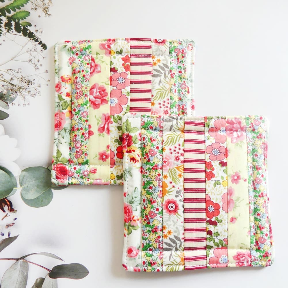 Handmade Patchwork Cotton Quilted Drinks Coasters Set of 2 - Image 4