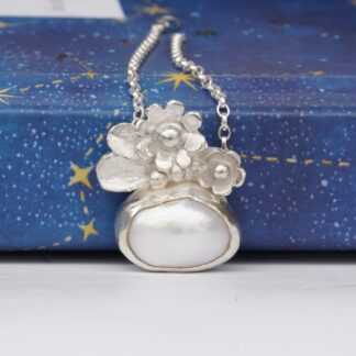 Sterling silver flower and pearl necklace