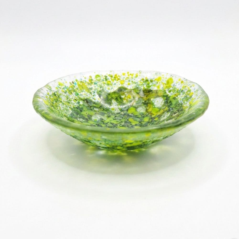 Textured green glass bowl handmade in Blackpool UK