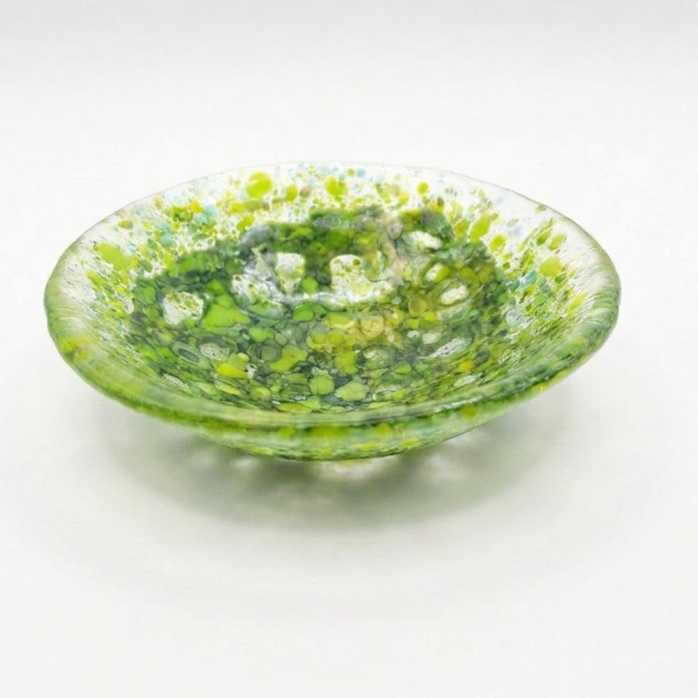 Moss green fused glass jewellery dish gift for her