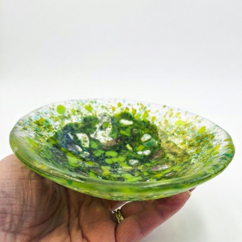 One of a kind green glass trinket dish handmade UK