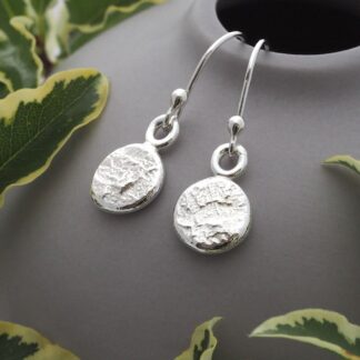 Argentium Sterling silver molten slate textured pebble dangle stepping stone earrings.