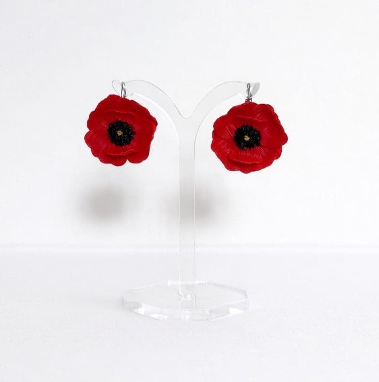 Coquelicot Earrings| Vibrant Red Poppy Hand-Sculpted Floral Earrings - Image 4