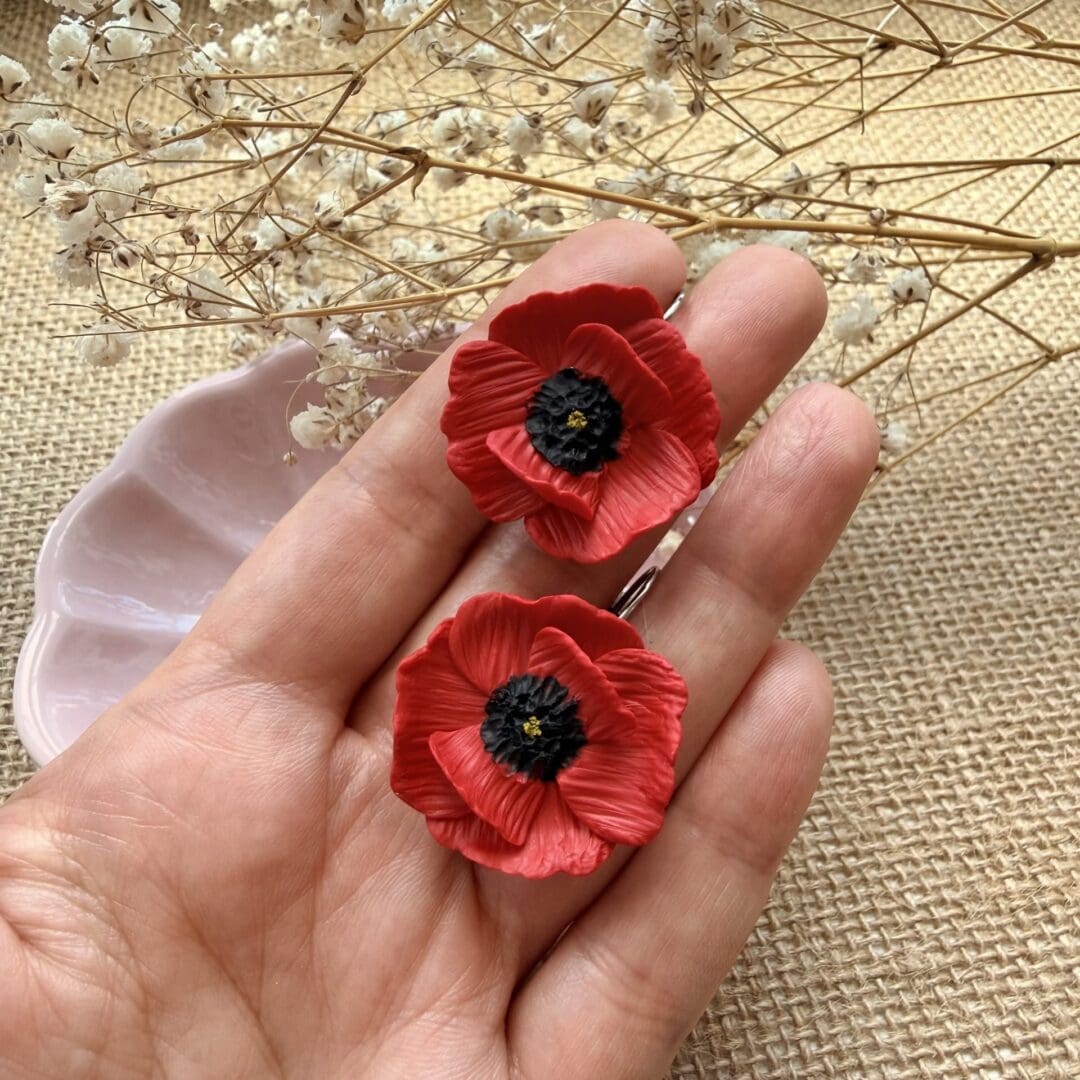 Coquelicot Earrings| Vibrant Red Poppy Hand-Sculpted Floral Earrings