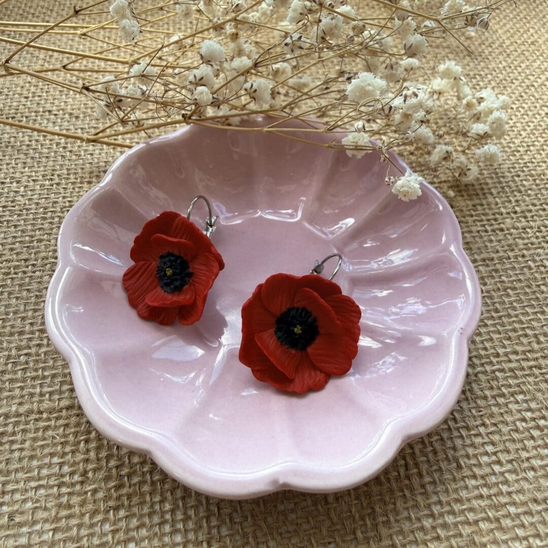 Coquelicot Earrings| Vibrant Red Poppy Hand-Sculpted Floral Earrings - Image 3