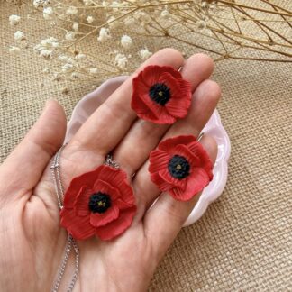 Coquelicot Necklace | Vibrant Red Poppy Hand-Sculpted Floral Necklace