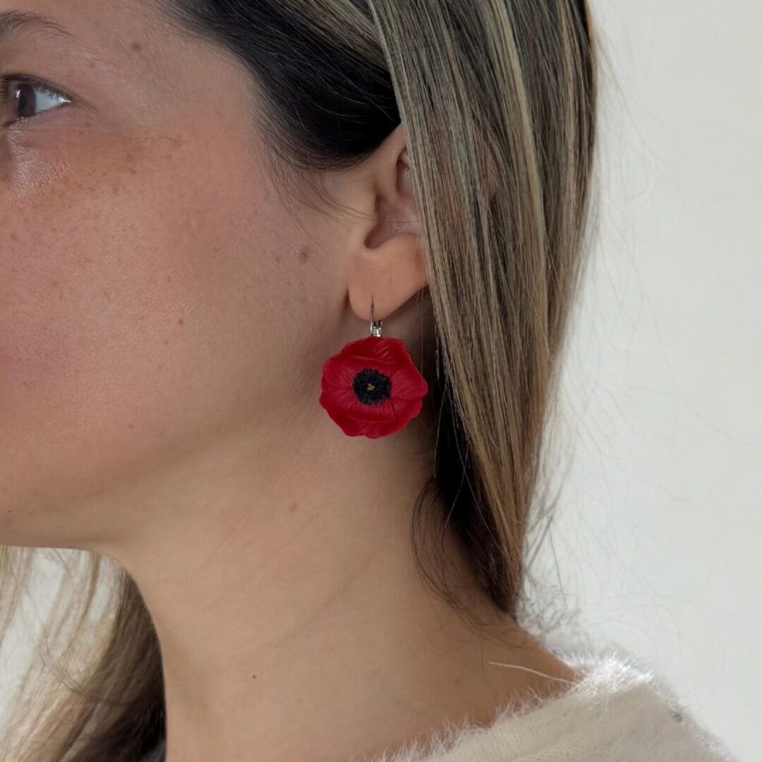 Coquelicot Earrings| Vibrant Red Poppy Hand-Sculpted Floral Earrings - Image 5