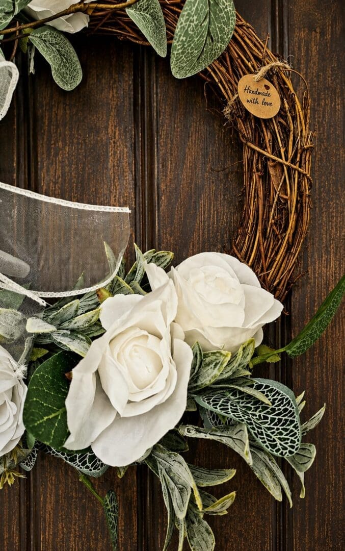 White Rose Grapevine Wreath - Image 3