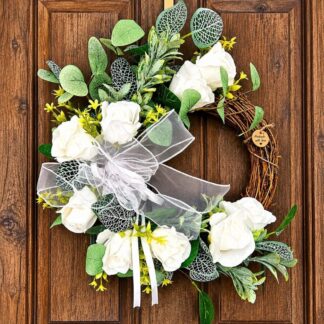 White Rose Grapevine Wreath