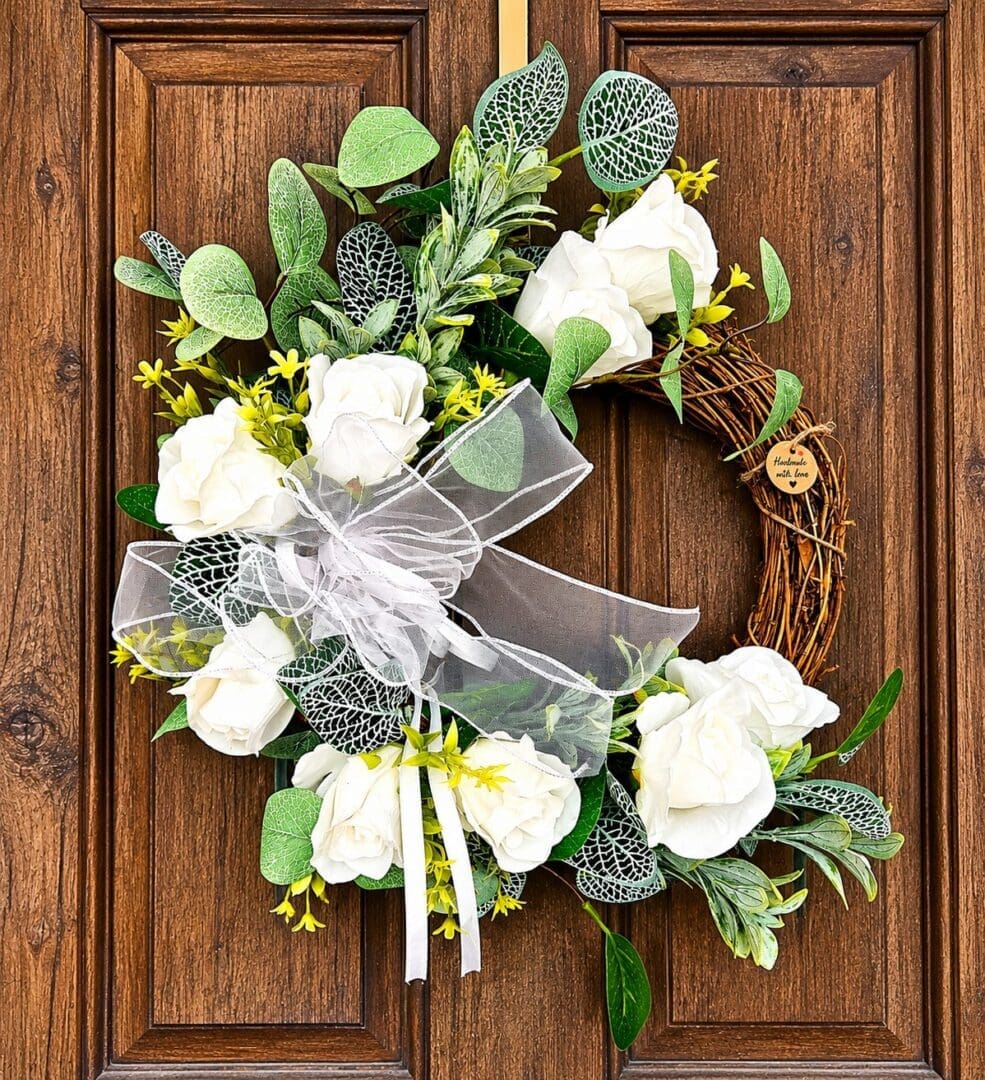 White Rose Grapevine Wreath