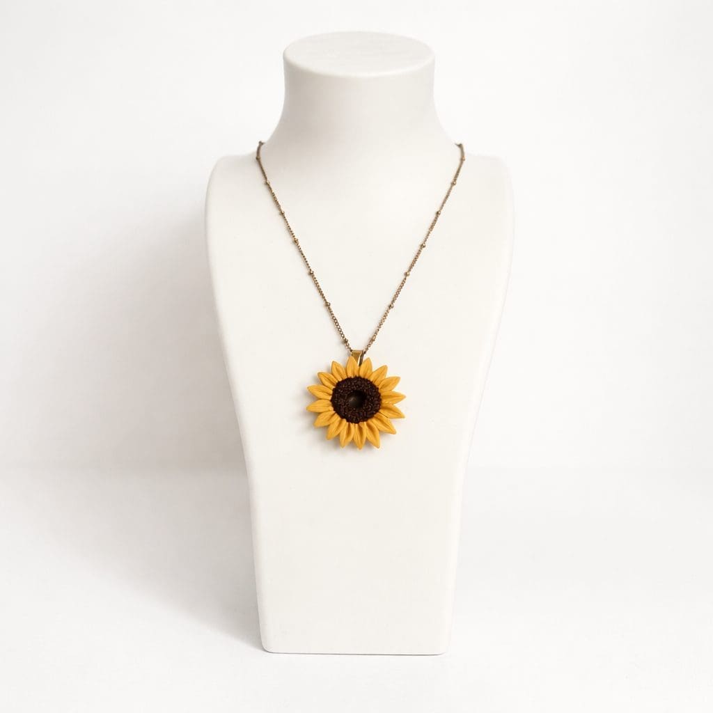 Soleil Necklace | Golden Yellow Sunflower Hand-Sculpted Floral Necklace - Image 2